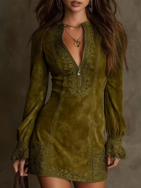 Addison | Suede Lace Trim Mini Dress 2