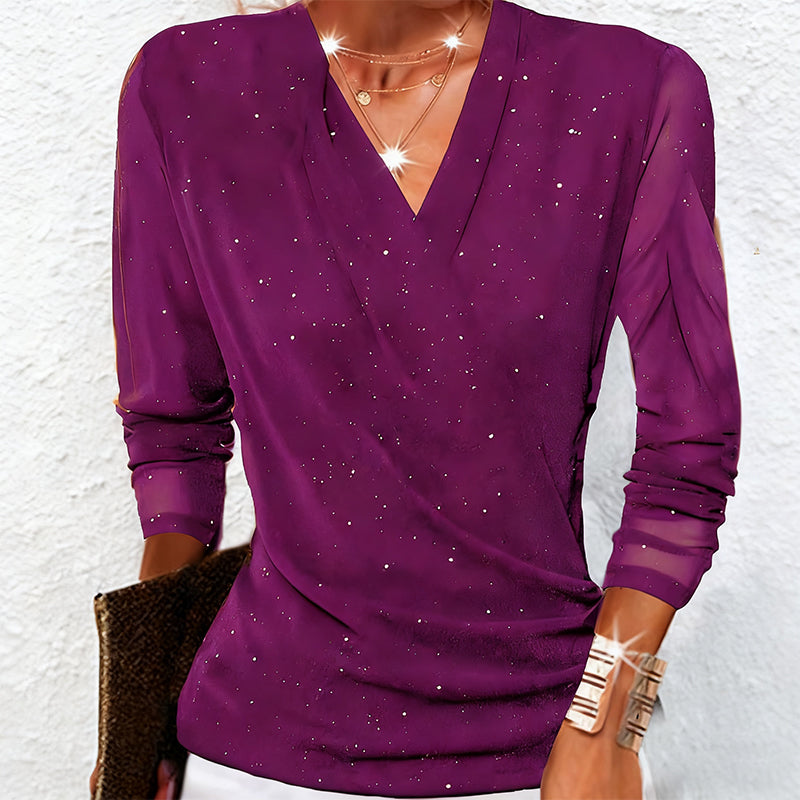 Althea | Sparkling Crossover V-Neck Mesh Sleeve Top 3