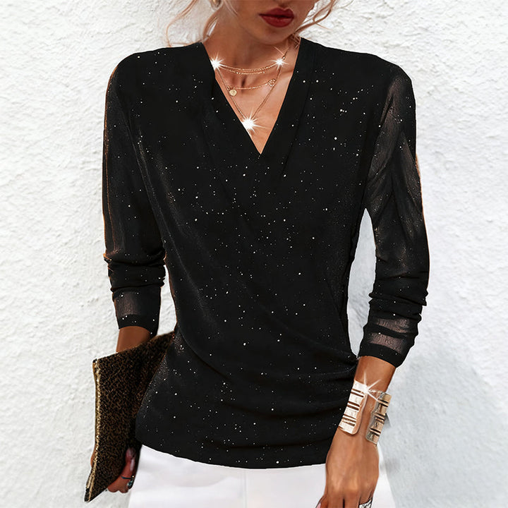 Althea | Sparkling Crossover V-Neck Mesh Sleeve Top 6