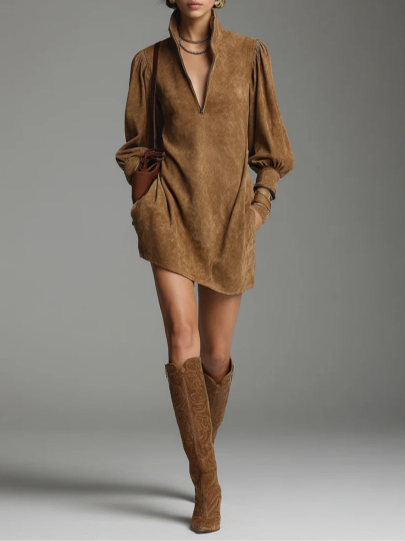Arlette | Suede Zip Tunic Dress Mini Dress 0