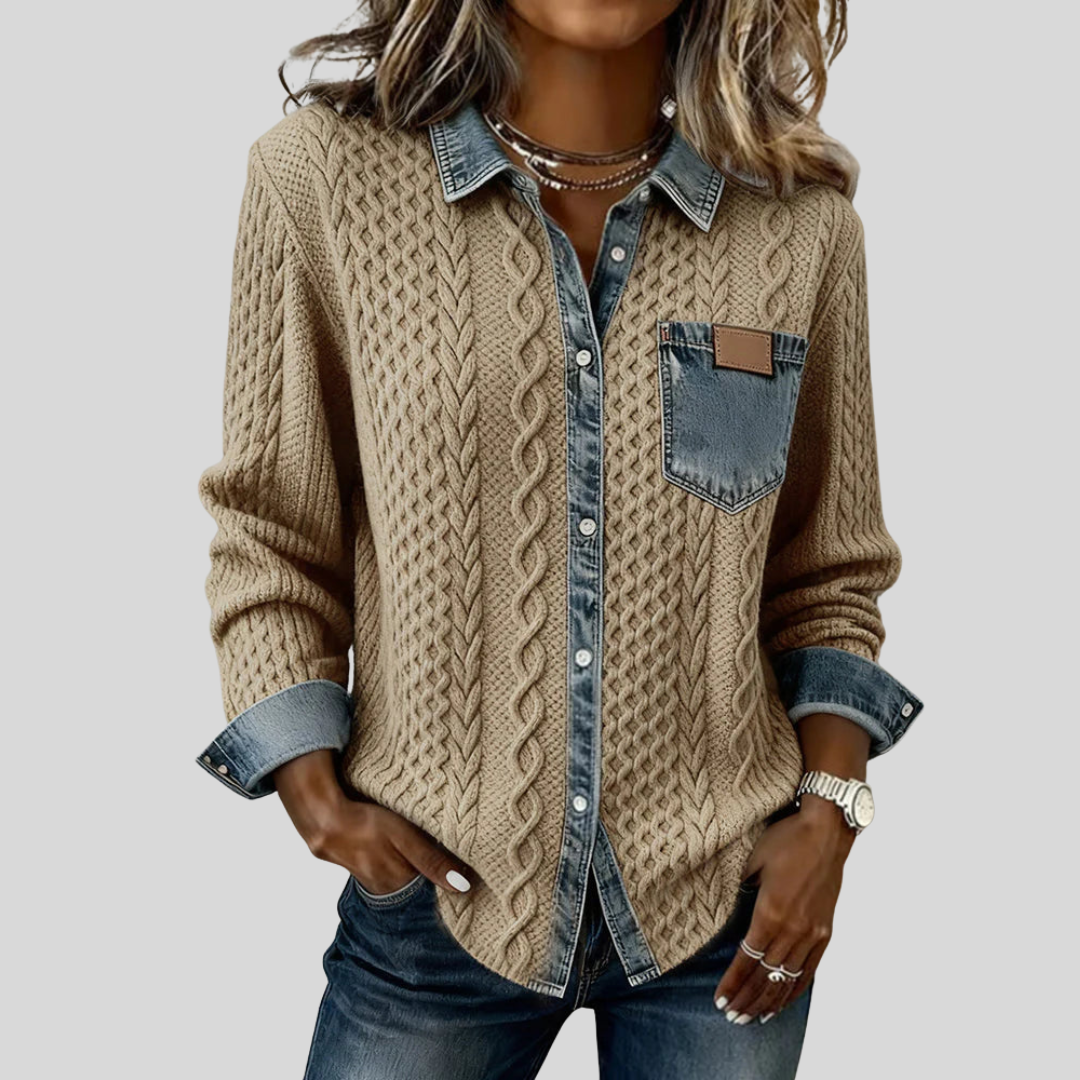 Ava™ | Cozy Denim Patchwork Shirt 0