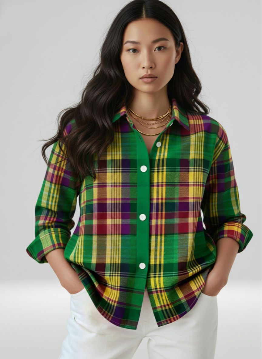 Elina | Checked blouse in vibrant shades of green 0