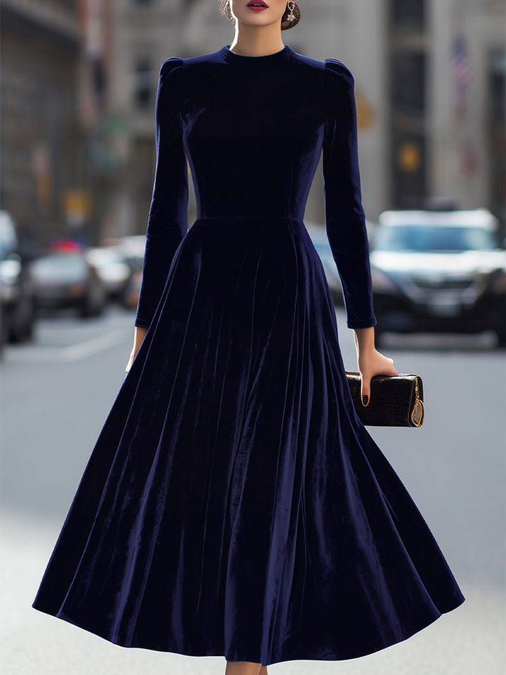 Elissa | Navy Blue Long-Sleeve Midi Dress 0
