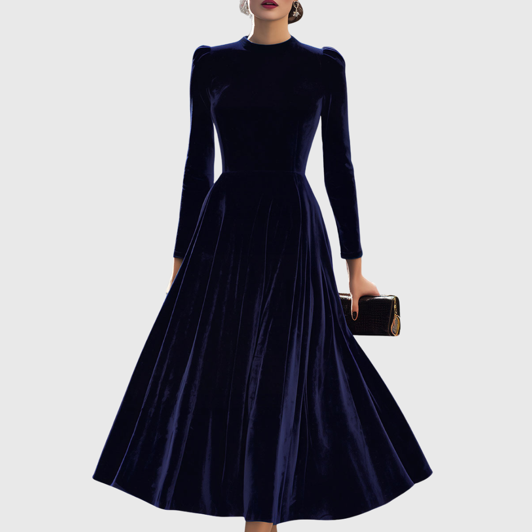 Elissa | Navy Blue Long-Sleeve Midi Dress 1