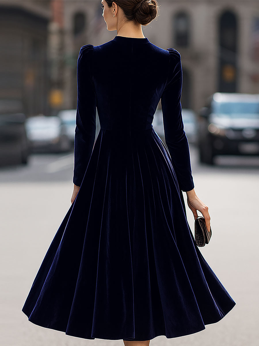 Elissa | Navy Blue Long-Sleeve Midi Dress 4