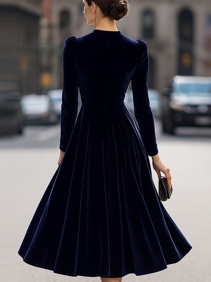 Elissa | Navy Blue Long-Sleeve Midi Dress 4