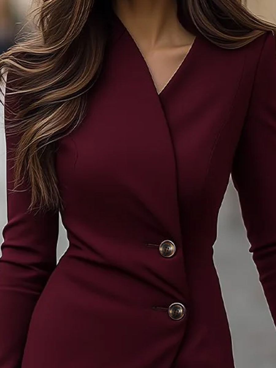 Eva | Burgundy Wrap-Style Buttoned Midi Dress 3