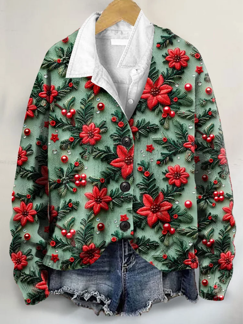 Flora – Knitted blouse with Christmas flowers 0