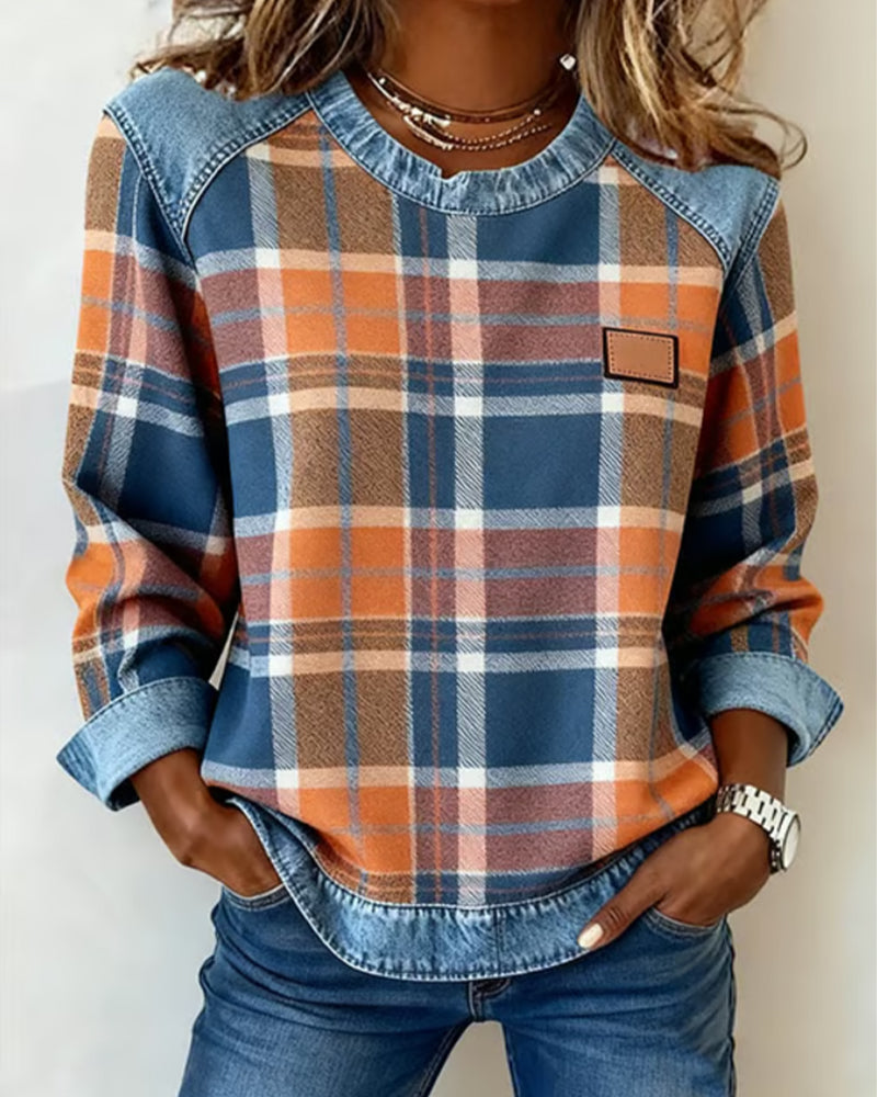 Ivy | Sweatshirt with Checkered Patchwork 0
