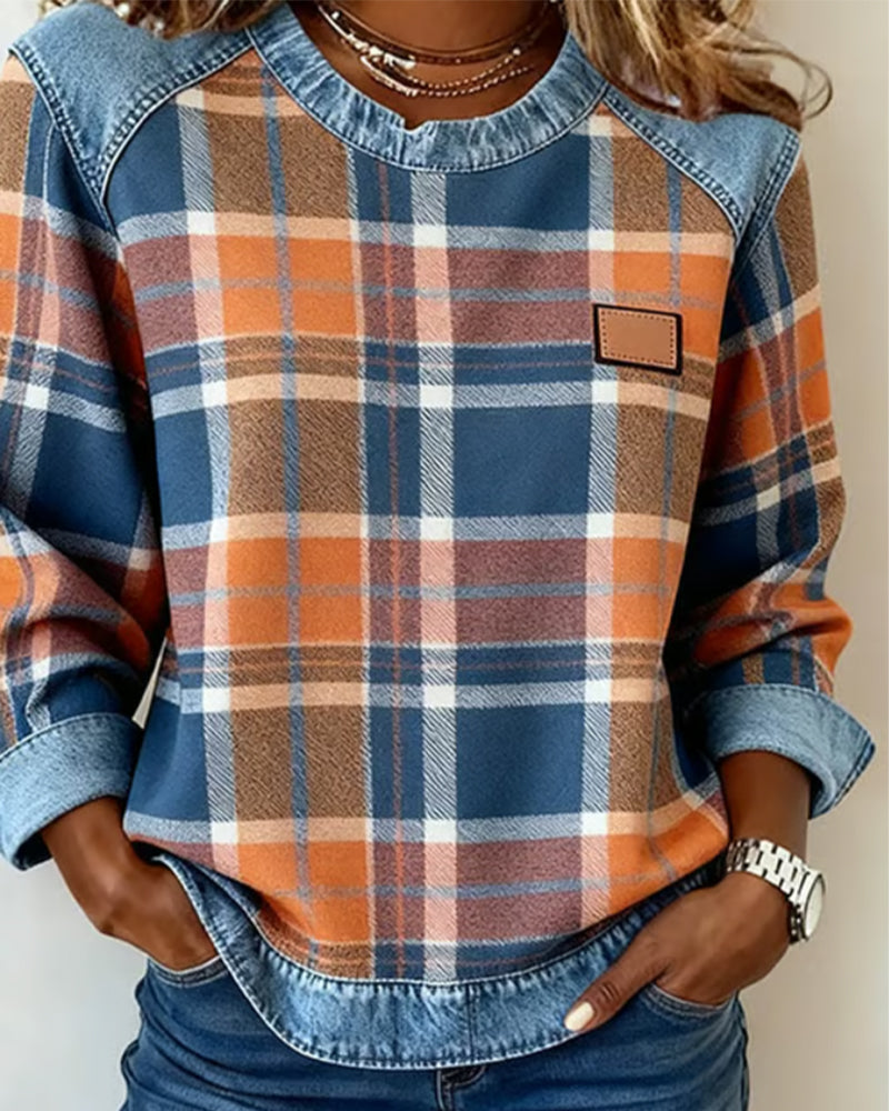 Ivy | Sweatshirt with Checkered Patchwork 2
