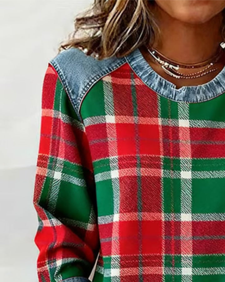 Ivy | Sweatshirt with Checkered Patchwork 3