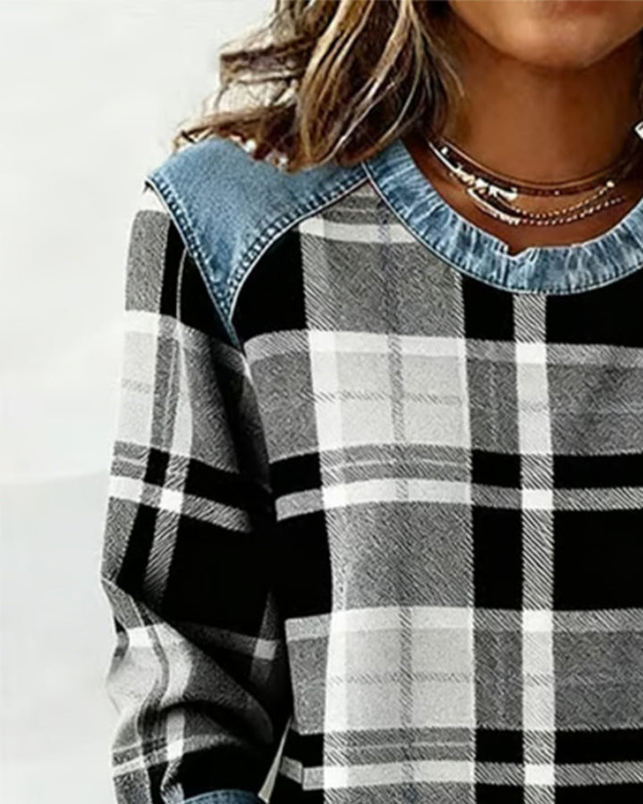 Ivy | Sweatshirt with Checkered Patchwork 6