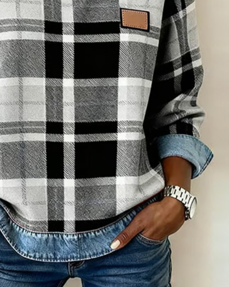 Ivy | Sweatshirt with Checkered Patchwork 7
