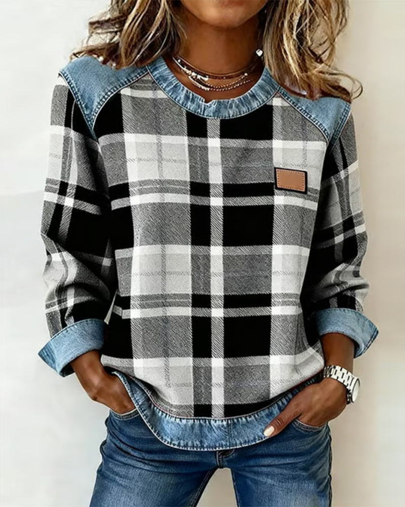 Ivy | Sweatshirt with Checkered Patchwork 8