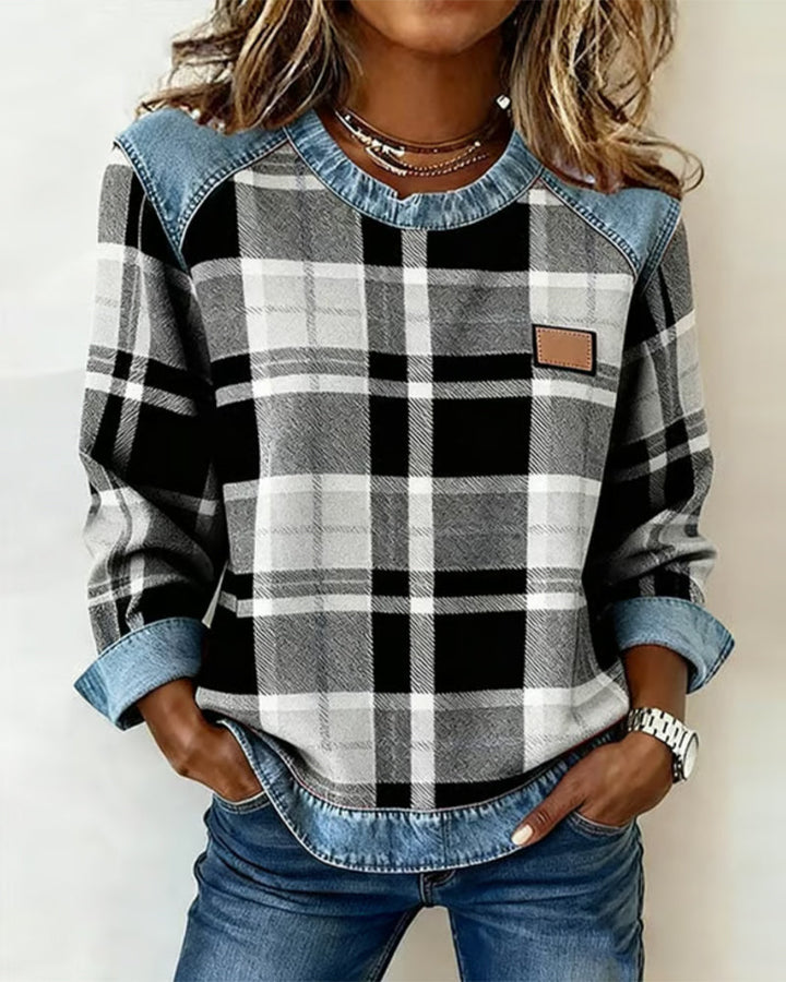 Ivy | Sweatshirt with Checkered Patchwork 8