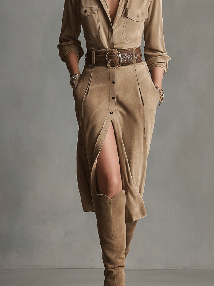 Ivy |  Brown Suede Midi Dress 2