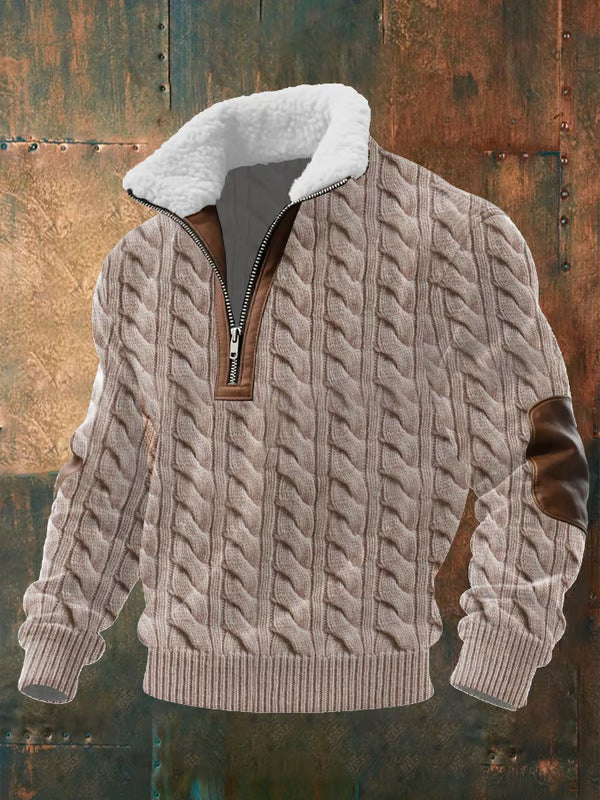 John - Zip-Up Sweater with a High Fur-Trimmed Collar 0