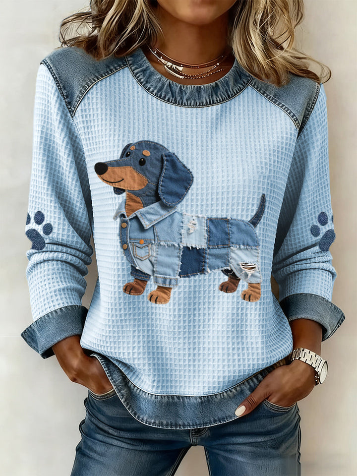 Julia - Charming dachshund with denim patchwork 0