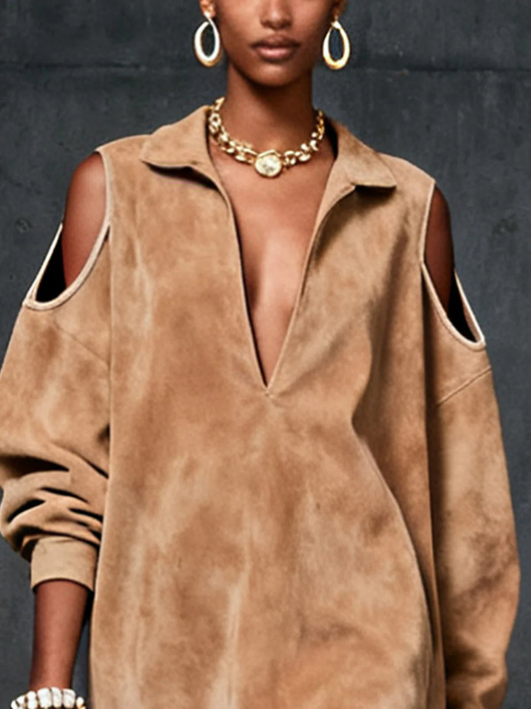 Kendal | Faux Suede Cold-Shoulder Dress 1