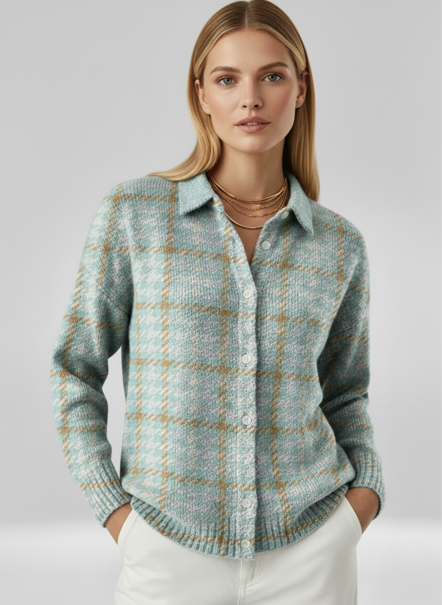 Lena | Checked knitted blouse in fresh pastel shades 0