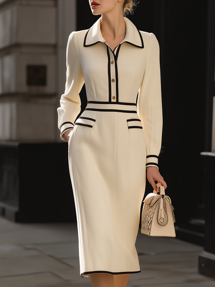 Magidan | Trim Midi Dress With Button Detail 0