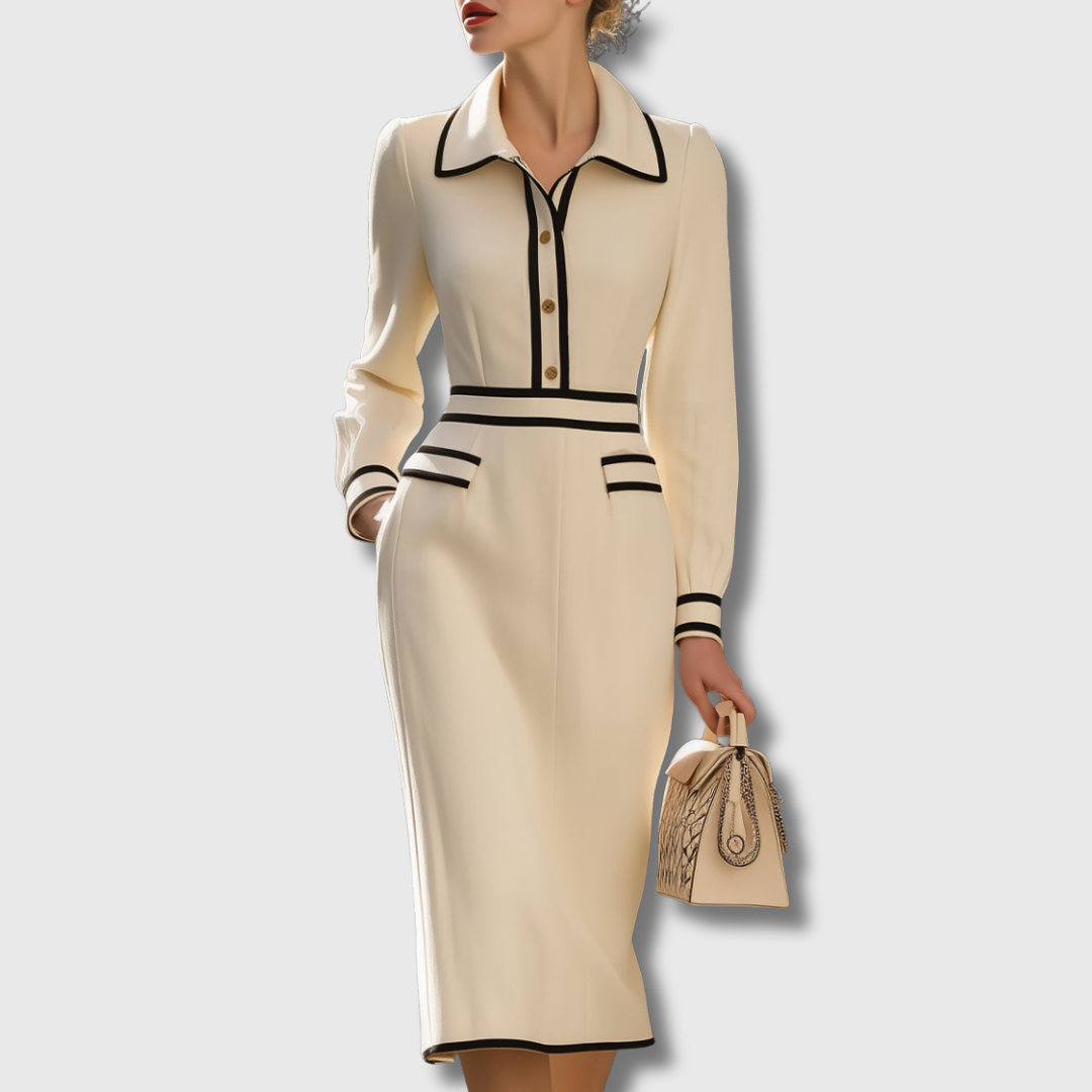 Magidan | Trim Midi Dress With Button Detail 1