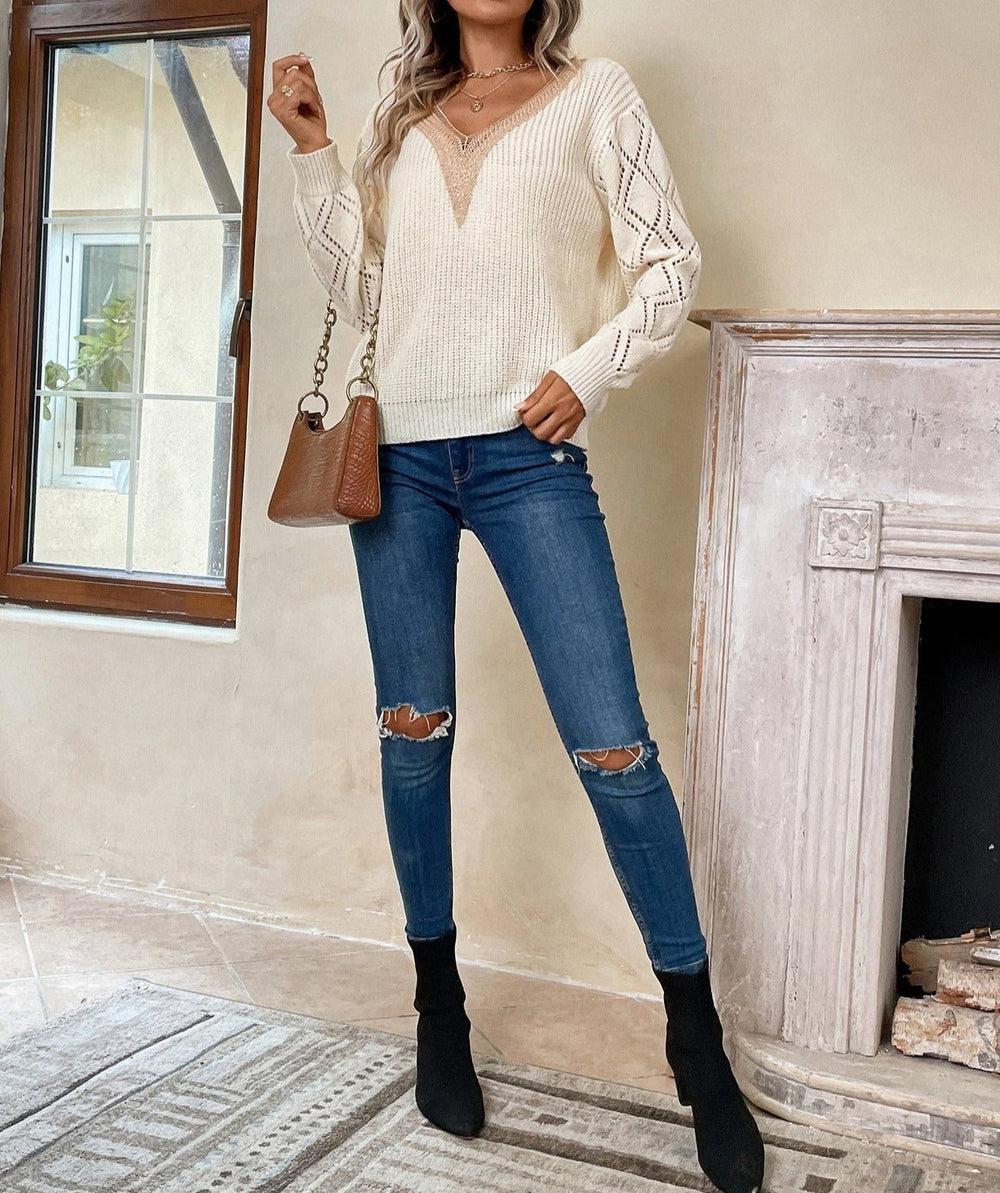 Marjolein | Knitted color block sweater with V-neck 7