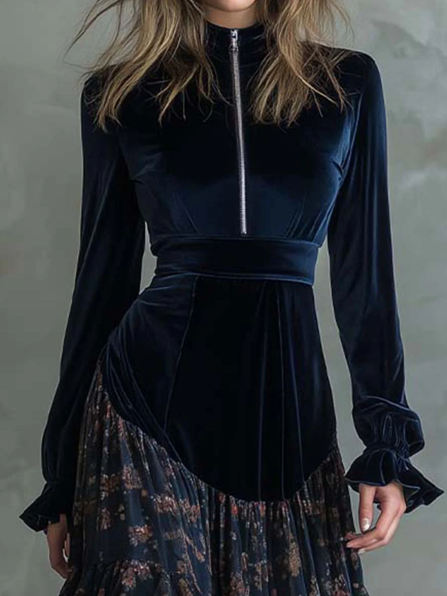 Molly | Velvet and Chiffon Floral Print Maxi Dress 3