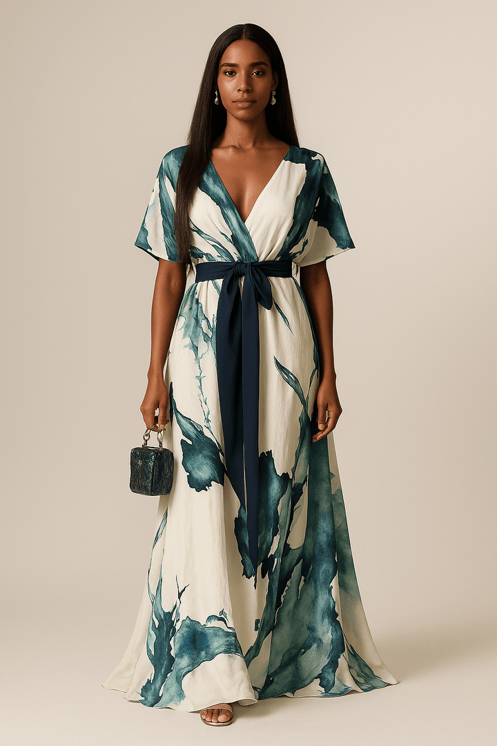 Nayla™ | Elegant Watercolor Print Dress 0