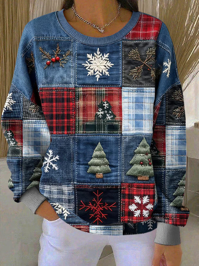 Nora - Christmas sweater with patchwork print 0