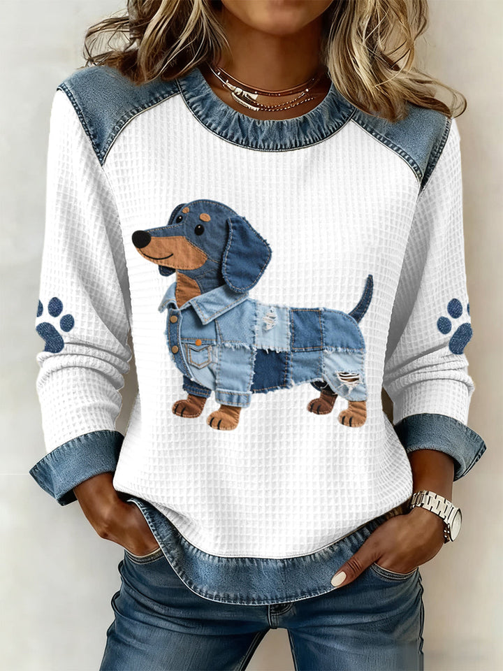 Nuria - Charming Dachshund with denim patchwork 1