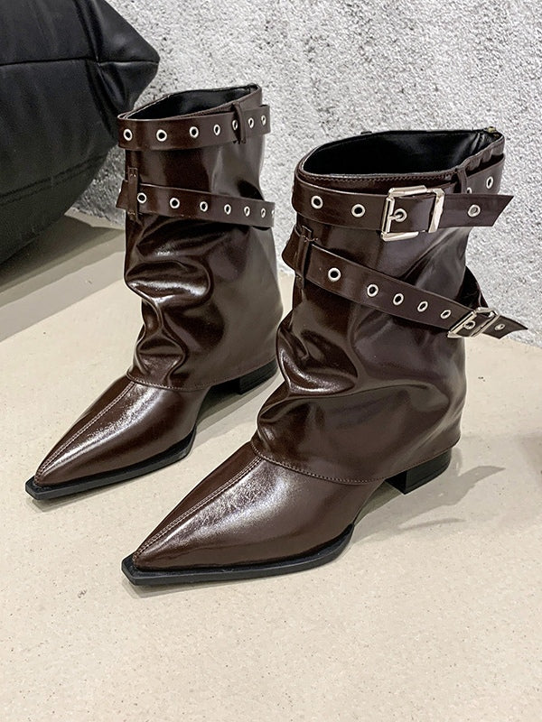 Pointed toe chunky heel retro Martin boots 0