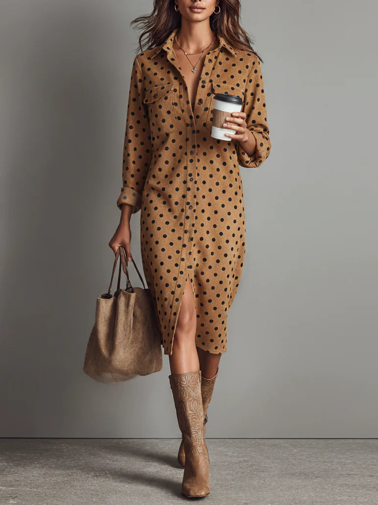 Polka | Dot Suede Shirt Midi Dress 0