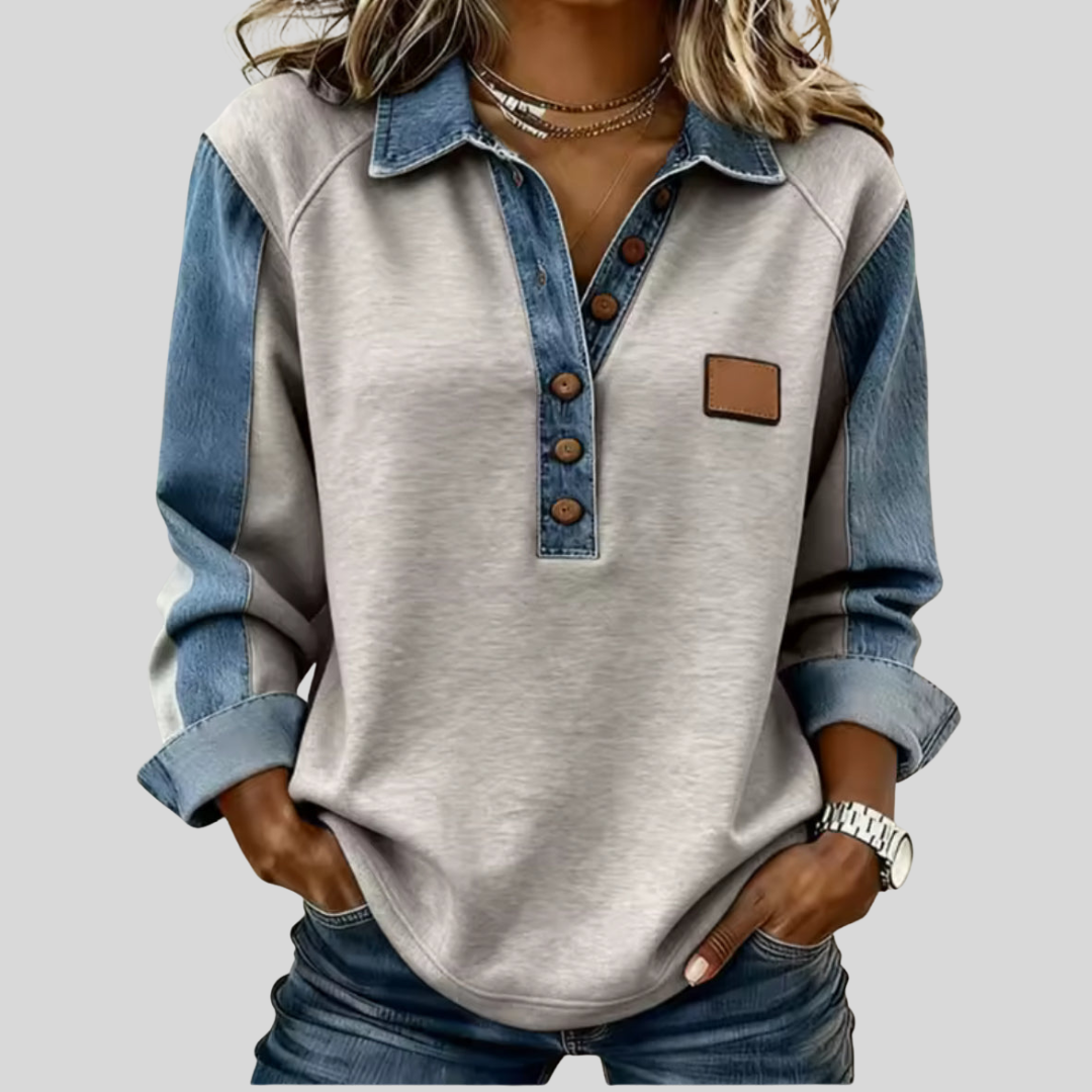 Rosy™ | Cozy Denim Collar Sweater 0