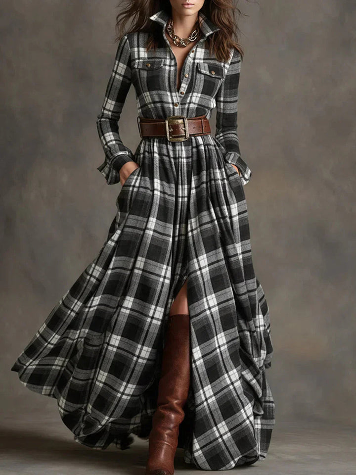 Sara | Retro Checkered Long Dress 2
