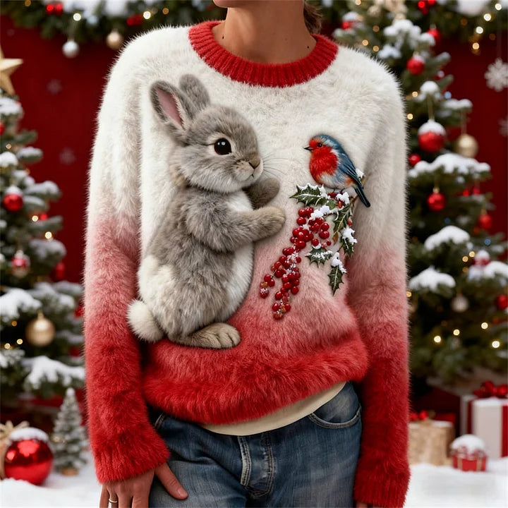 Suzette - Plush Sweater With a Christmas Rabbit 1
