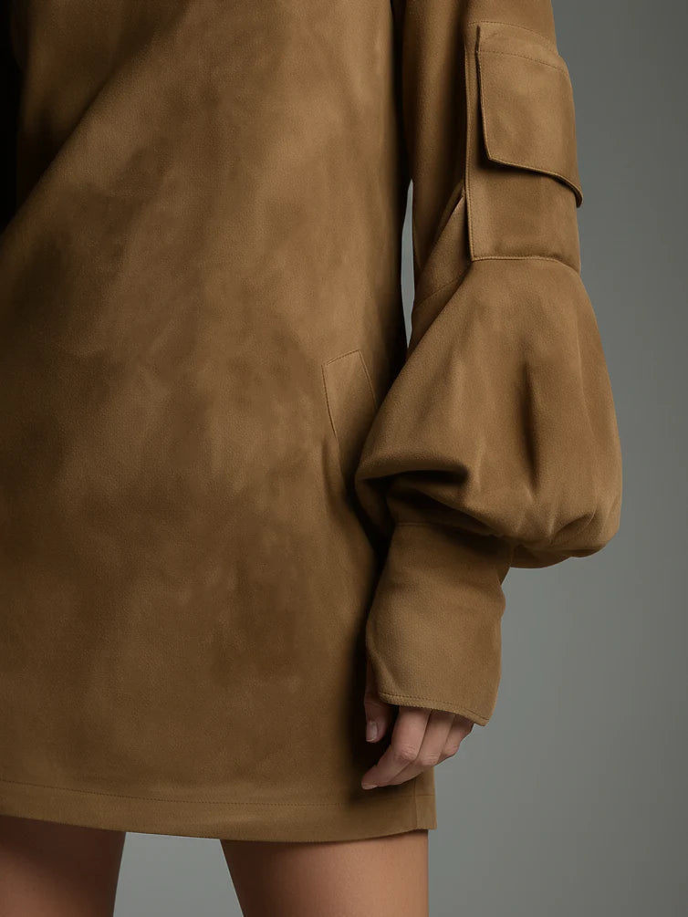 Verónica | Loose-Fit Suede Turtleneck Mini Dress 2