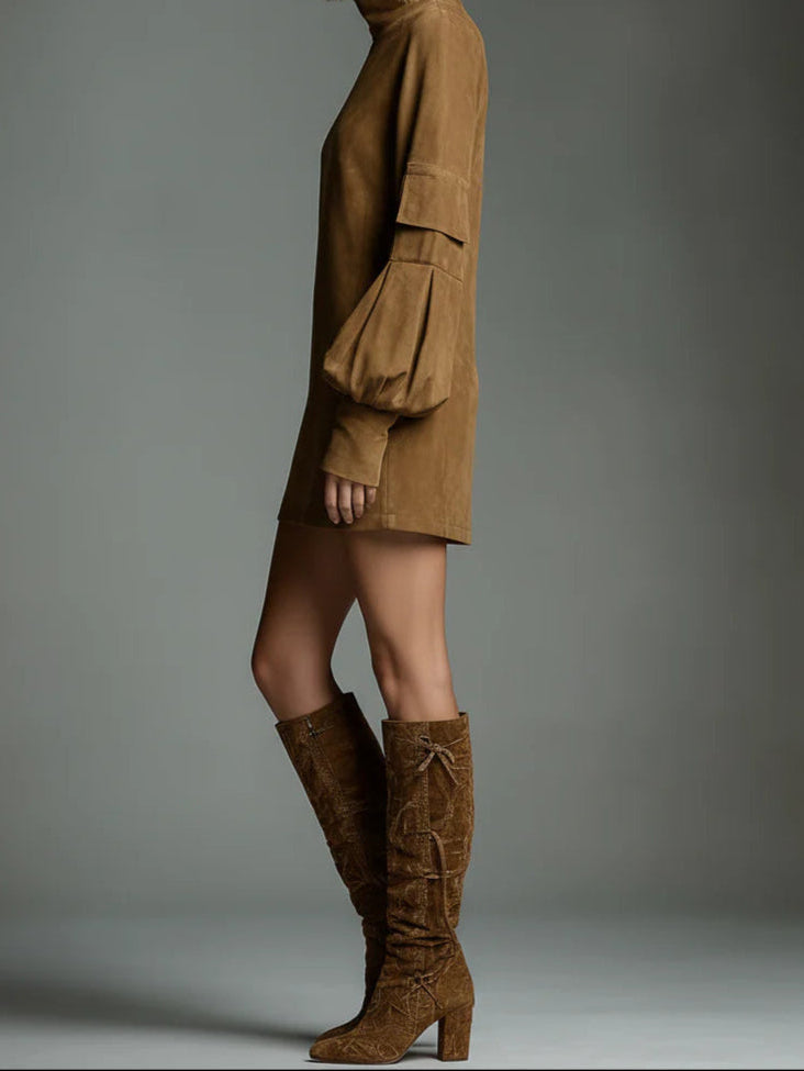 Verónica | Loose-Fit Suede Turtleneck Mini Dress 3