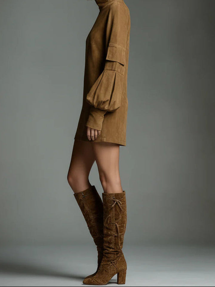 Verónica | Loose-Fit Suede Turtleneck Mini Dress 3