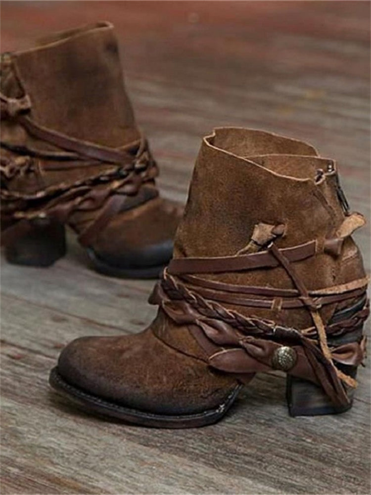 Vintage Braided Laced Ankle Boots 0