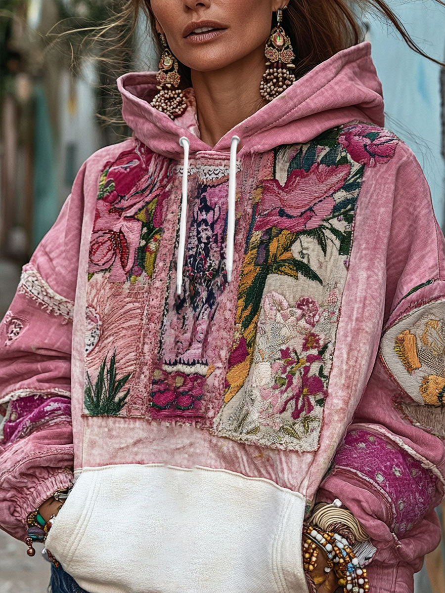 Women's Breast Cancer Awareness Floral Art Printed Hoodie 0