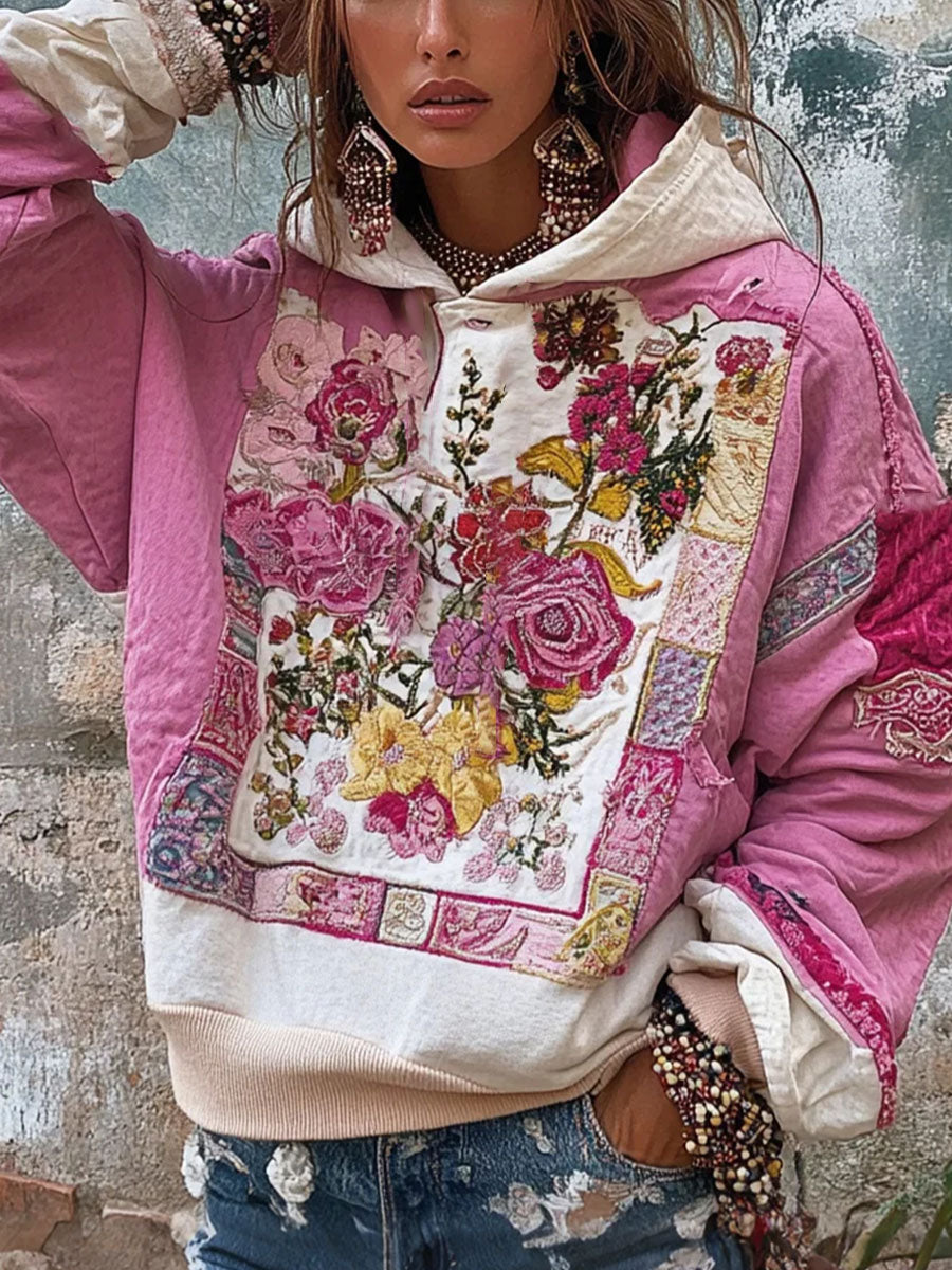 Women's Breast Cancer Awareness Floral Art Printed Hoodie 0