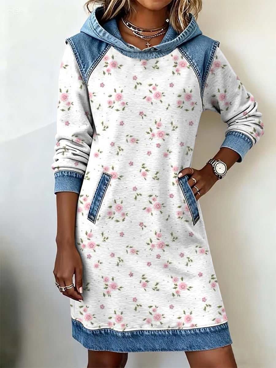 Women's Breast Cancer Pink Floral Patchwork Art Dress 0