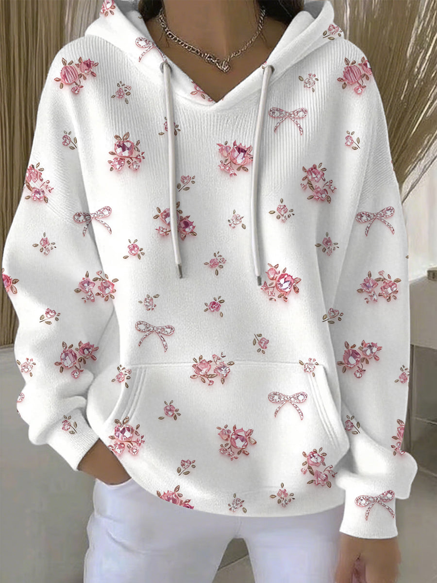 Women's Breast Cancer Pink Floral Print Casual Hoodie 0