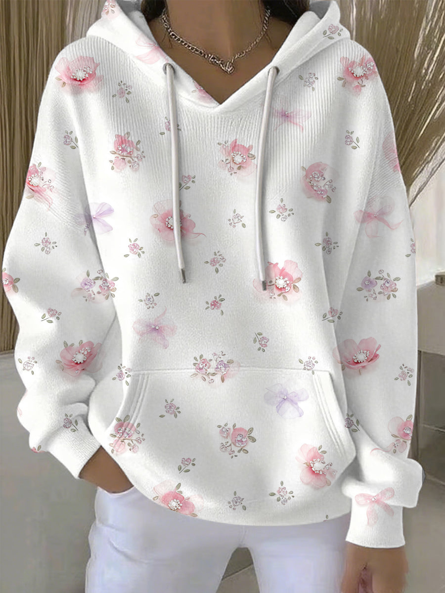 Women's Breast Cancer Pink Floral Print Casual Hoodie 0