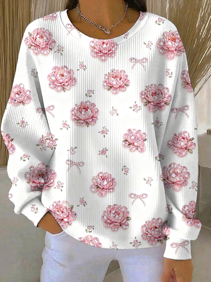 Women's Breast Cancer Pink Floral Print Casual Sweatshirt 0