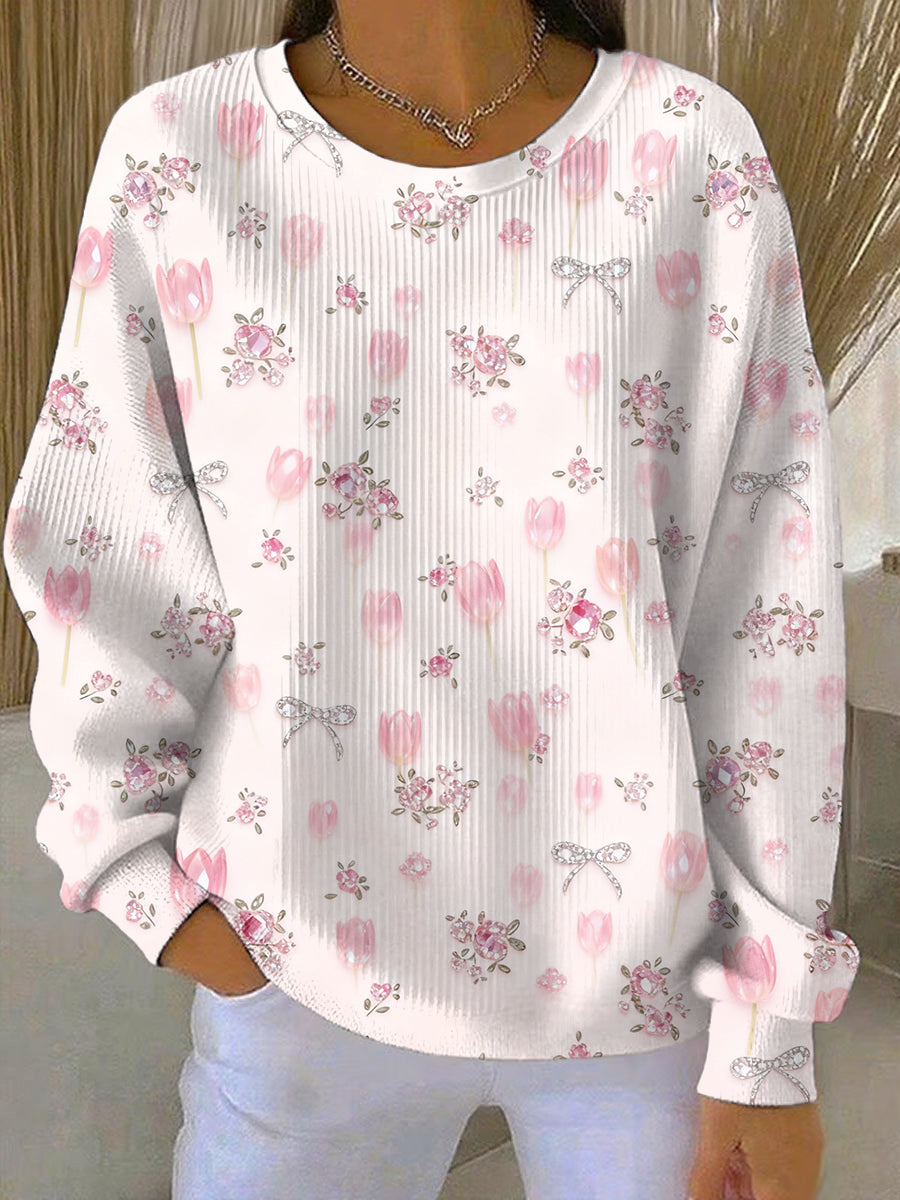 Women's Breast Cancer Pink Floral Print Casual Sweatshirt 0