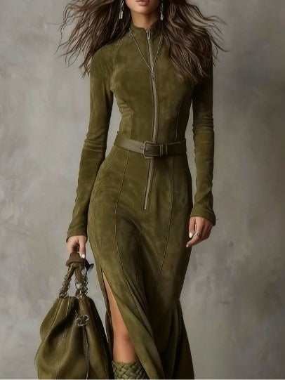 Lunori™ | Alessia Long Suede Dress