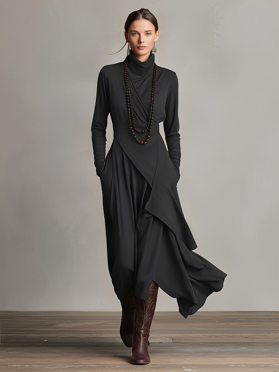 Natalia | Asymmetrical Maxi Knit Dress with Roll Neck