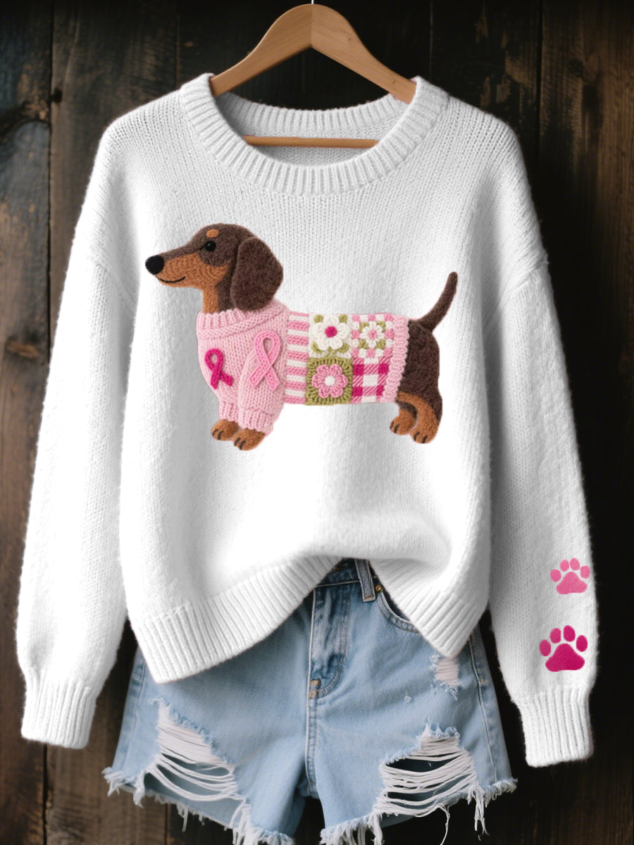 Alba – Knitted Sweater with Dachshund Felt Motif